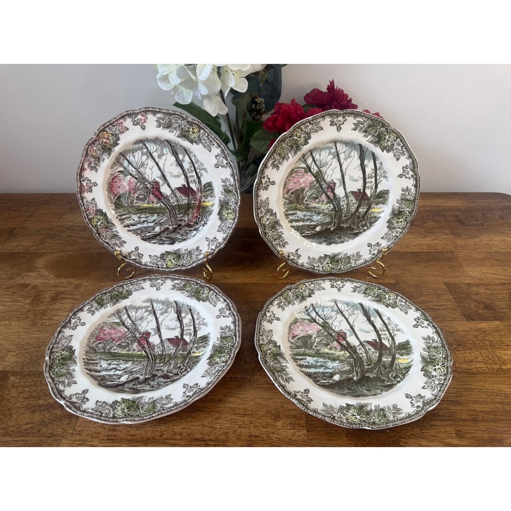 Vintage Johnson Brothers‎ Friendly Village Willow By The Brook 4 Salad Plates